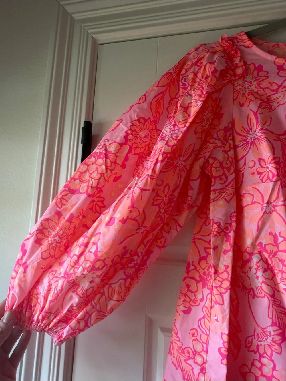 Lilly Pulitzer Neon Pink & Coral Floral Puff-Sleeve Blouse